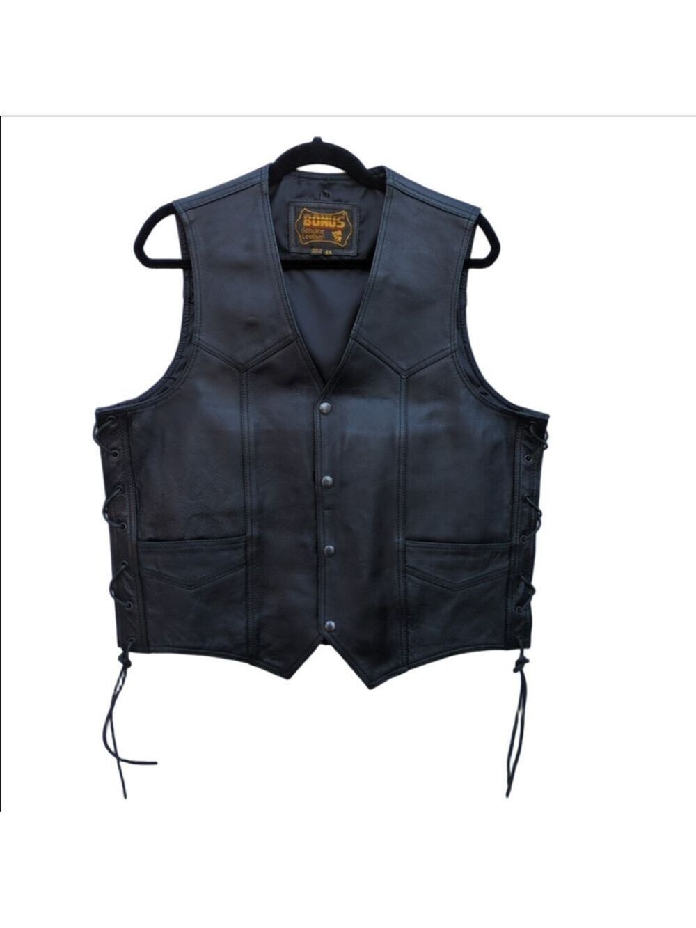 Bonus GenuineLeather Vest Men's 44 Black Leather Laced Side Biker's Riding